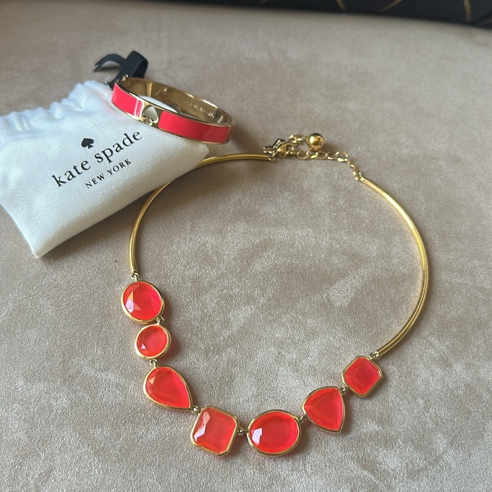 Kate Spade Gold Necklace and bracelet with pink Accents bundle